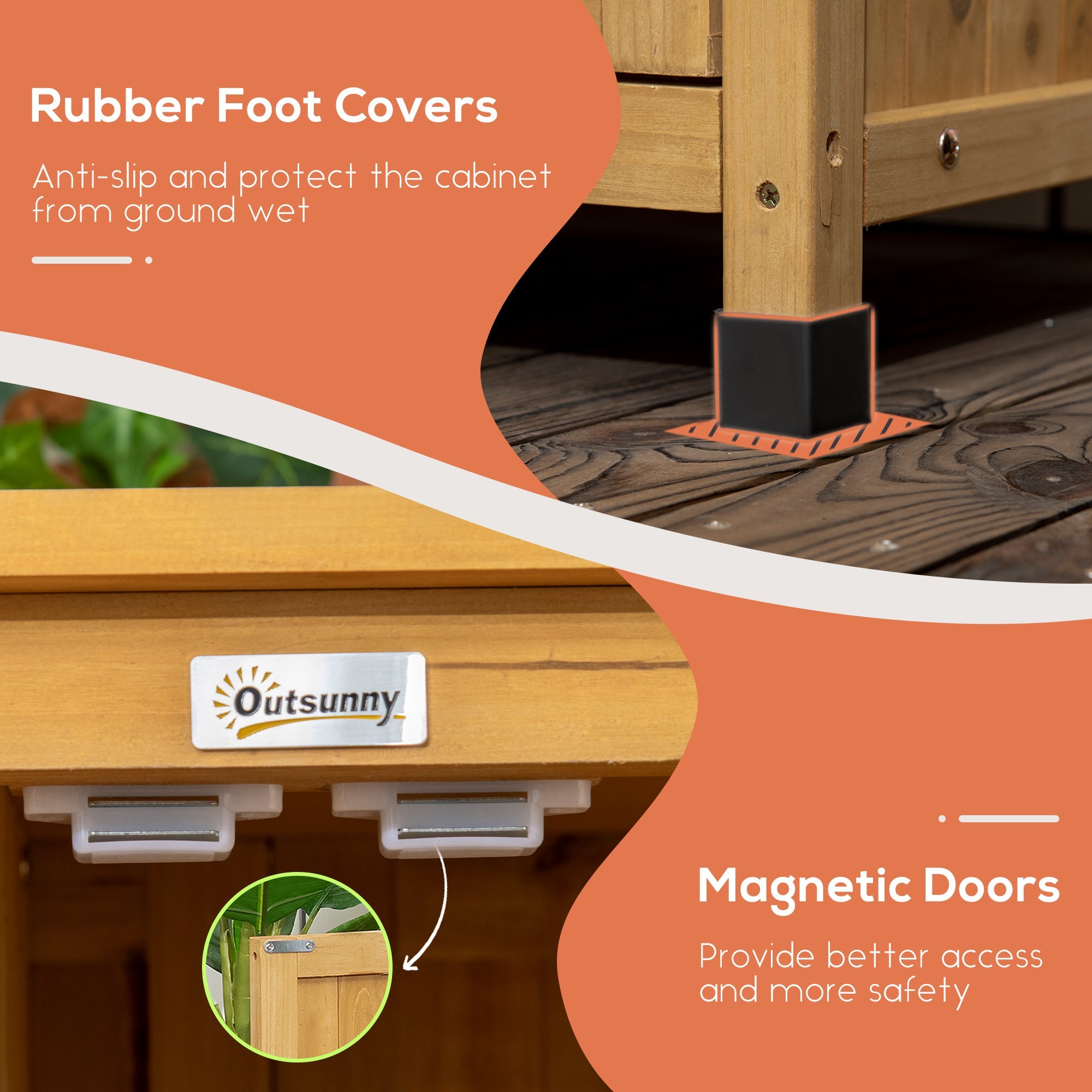 Outsunny Outdoor Storage Cabinet Potting Table Wooden Gardening Bench with Patio Cabinet Magnetic Doors 