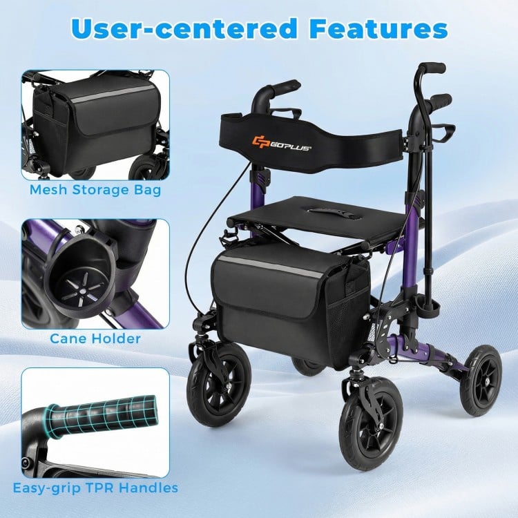 Rollator Walker for Seniors Folding Rolling Walker with Seat-Purple