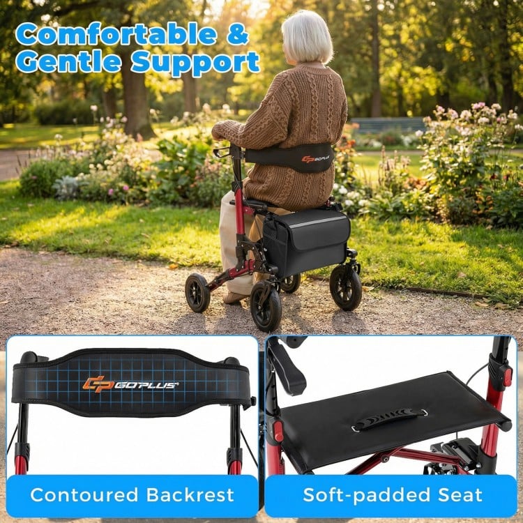 Rollator Walker for Seniors Folding Rolling Walker with Seat-Red