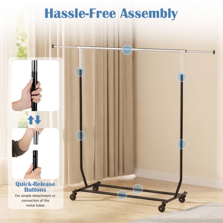 Rolling Clothes Rack Extendable Garment Stand for Hanging Clothes