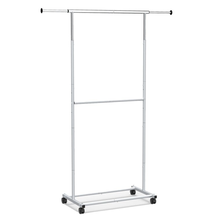 Rolling Clothes Rack Double-Rod Extendable Garment Stand for Hanging Clothes