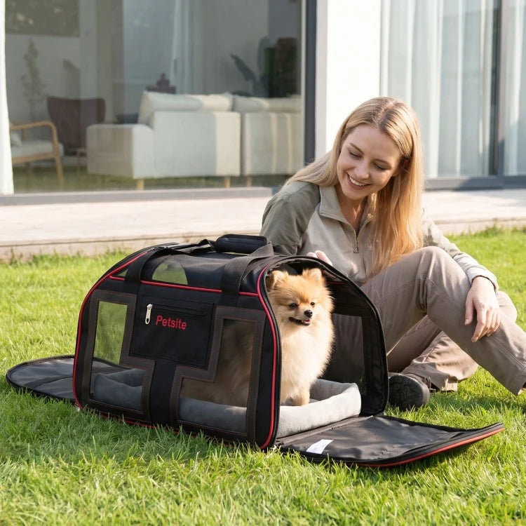 Rolling Pet Carrier with Wheels & Telescopic Handle for Dogs & Cats