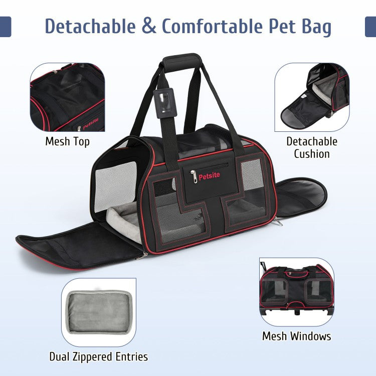Rolling Pet Carrier with Wheels & Telescopic Handle for Dogs & Cats
