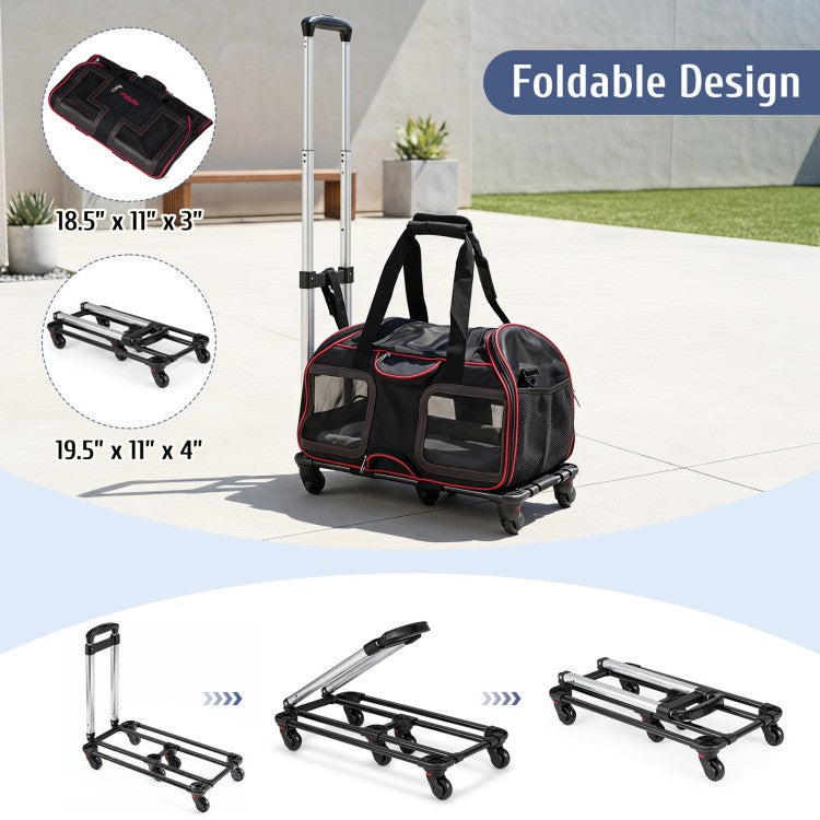 Rolling Pet Carrier with Wheels & Telescopic Handle for Dogs & Cats
