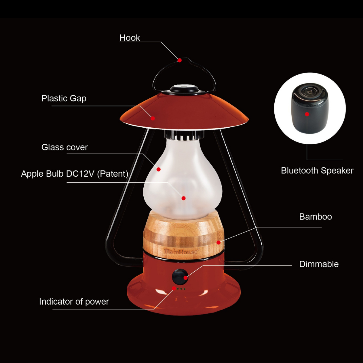 TRU De-LIGHT ROMANTICO LED All-in-One Lamp, Rechargeable, Bluetooth Music Speaker - FIRE RED / YELLOW / AUQA BLUE / GREEN / BLACK 