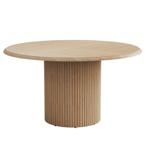 47" Round Conference Table with Fluted Metal Base, Meeting Table for 4–6 People, Modern Office Desk Light Brown
