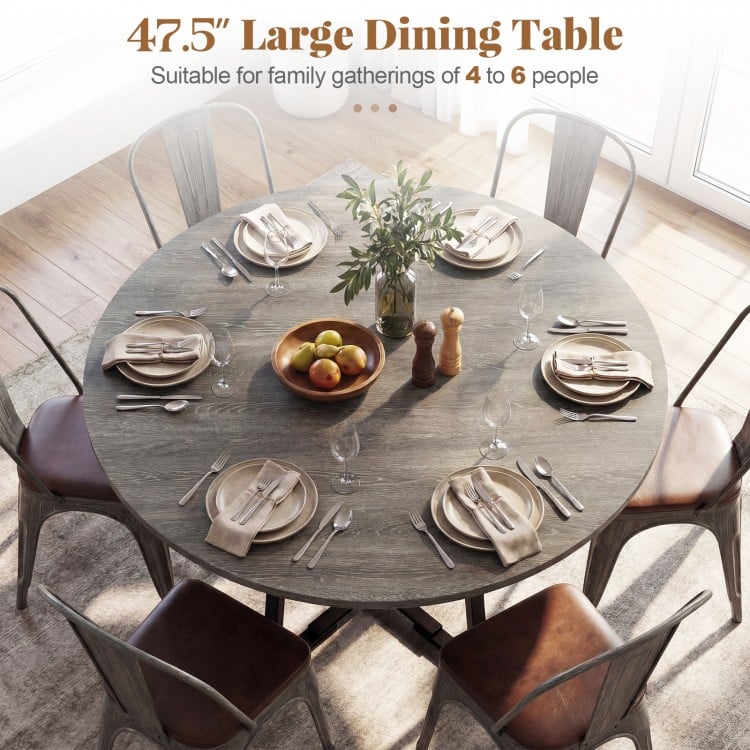 Round Dining Table for 4-6 with Storage Shelf and Metal Legs-Gray