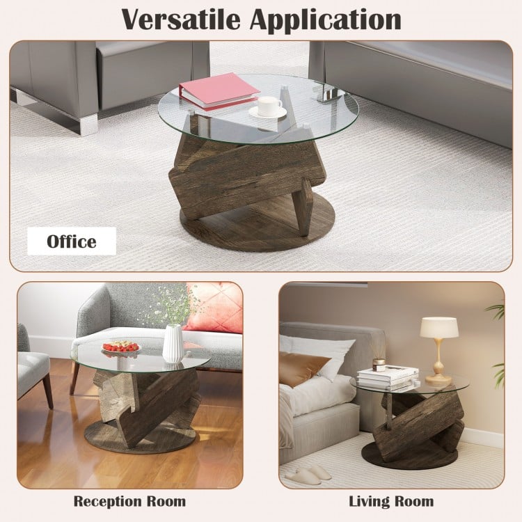 Round Glass Coffee Table 32 Inch Modern Center Table with Tempered Glass Top-Gray