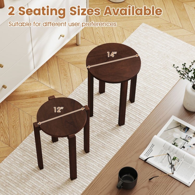 Round Portable Wood Nesting Stools with Locking Casters-Walnut