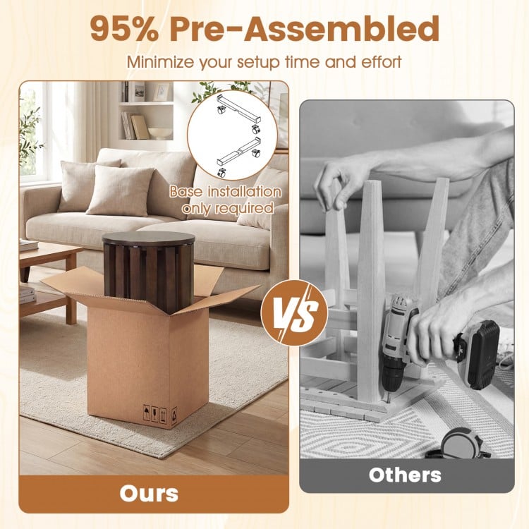 Round Portable Wood Nesting Stools with Locking Casters-Walnut