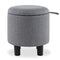 Round Storage Ottoman Linen Fabric Upholstered Footrest Stool-Gray