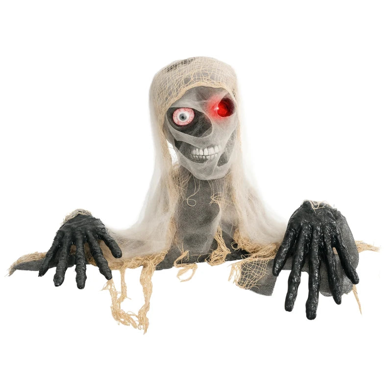 HOMCOM Life-Size Animated Mummy – Glowing LED Eyes, Battery Operated Halloween Decoration 