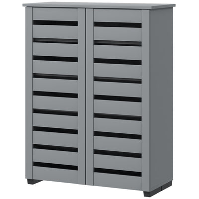HOMCOM Shoe Storage Cabinet, Shoe Cabinet with 2 Slatted Doors for 15 Pairs of Shoes, Dark Grey 