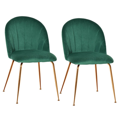 HOMCOM Green Velvet-Touch Fabric Modern Dining Accent Chairs Set of 2 with Gold Metal Legs 