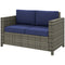 Wicker Outdoor Sofa, All Weather Patio Couch Loveseat with Cushions for Balcony, Deck, Garden, Poolside, Dark Blue