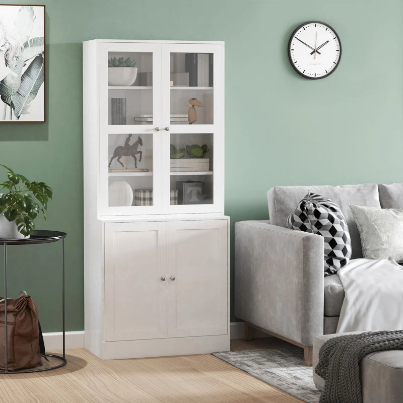 71" Bookcase Storage Cabinet with Doors, Modern Tall Bookshelf with 2 Adjustable Shelves, Display Unit for Study, Living Room, Home Office, White