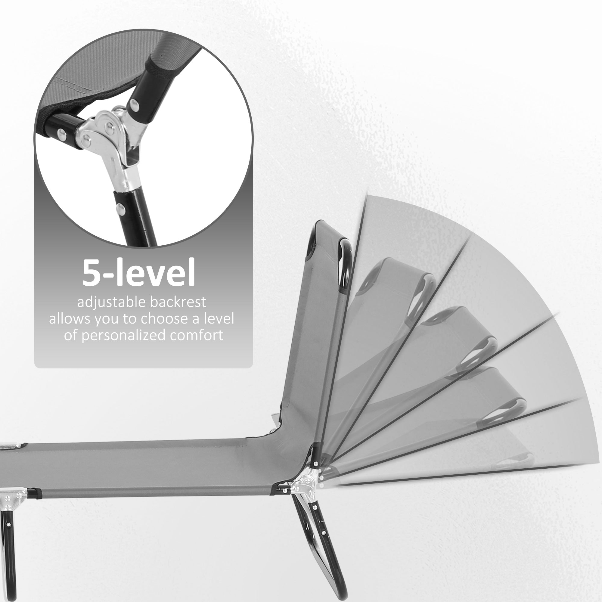 Outsunny Folding Lounge Chair Outdoor Steel Mesh Tanning Recliner with Adjustable Back for Beach Yard Patio Grey 