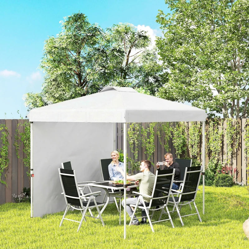 8 x 8 ft Pop Up Canopy with 1 Sidewall, Carry Bag and 4 Sand Bags, Height Adjustable Instant Sun Shelter, White