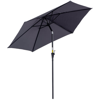Outsunny 9' Round Patio Umbrella Aluminum Outdoor Market Umbrella with Crank Tilt Sunshade UV Protection Grey 