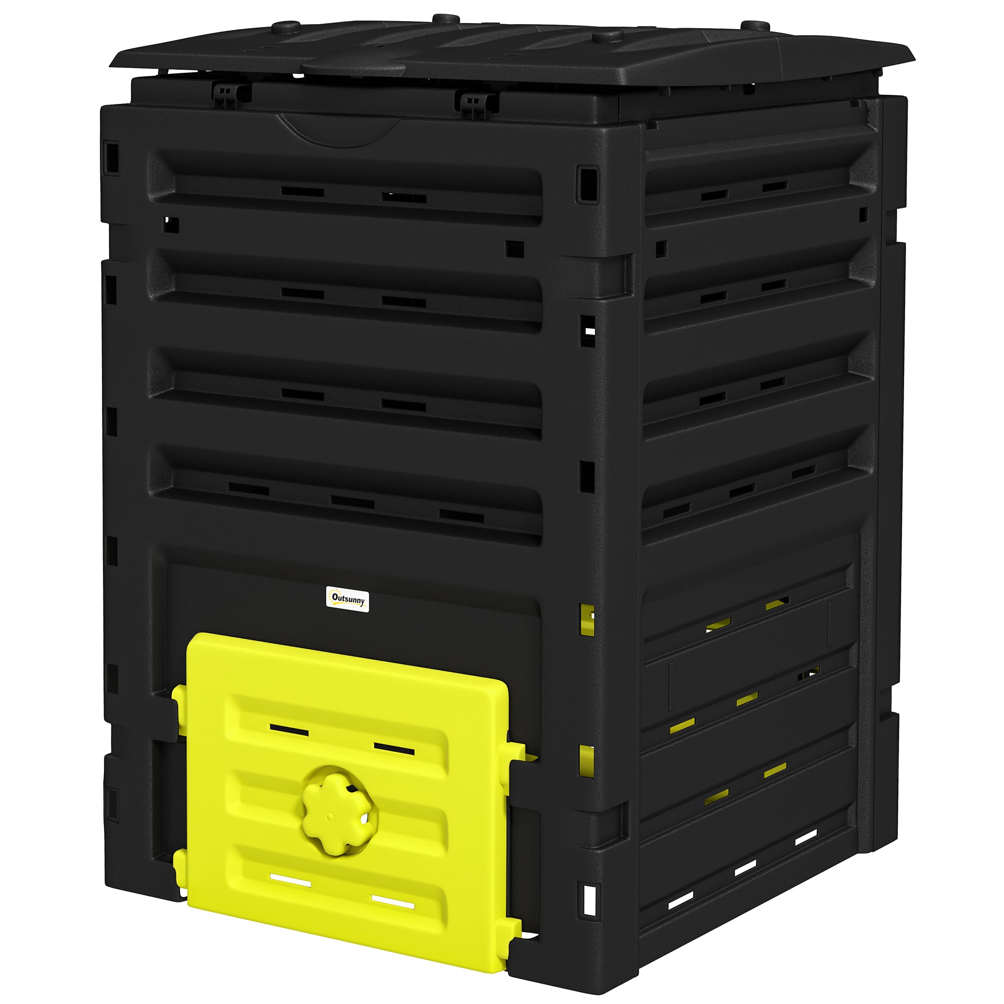 Outsunny Compost Bin, Garden Composter with 80 Vents and 2 Sliding Doors, 120 Gallon (450L), Yellow 