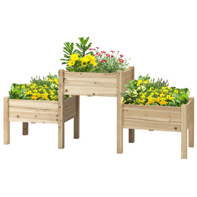 Outsunny 73" x 18" x 32" 3 Tier Raised Garden Bed w/ Three Elevated Planter Box, Freestanding Wooden Plant Stand, Natural 