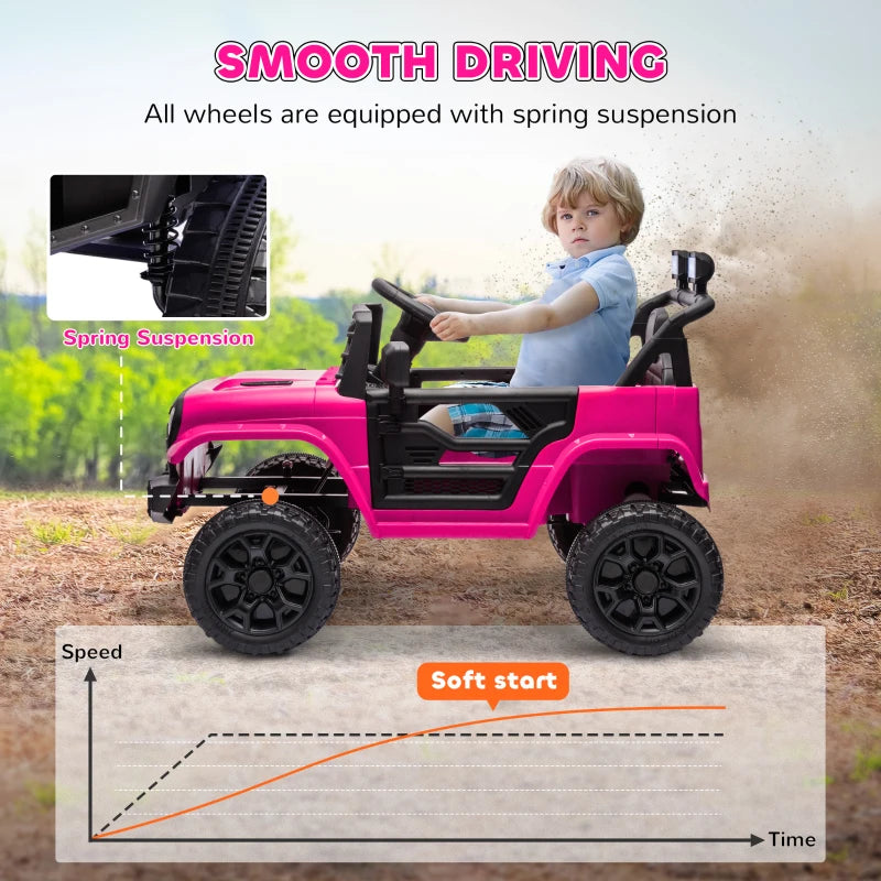 Qaba 12V Ride on Truck, Electric Car for Kids with Remote Control, Suspension, 3 Speeds, USB Music Headlights, Pink