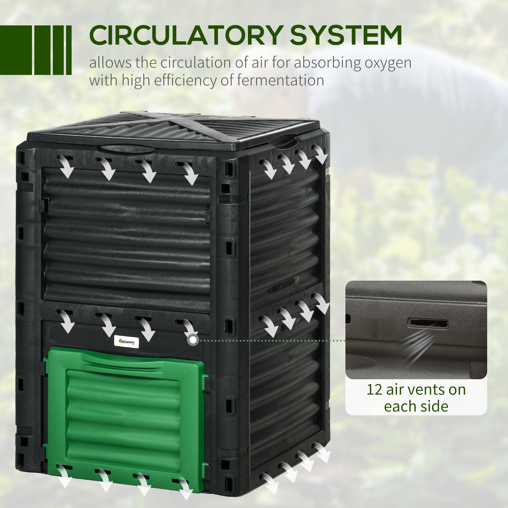Outsunny Outdoor Compost Bin Garden Container, Fast Creation of Fertile Soil Aerating Compost Box, 80 Gallon, Green 