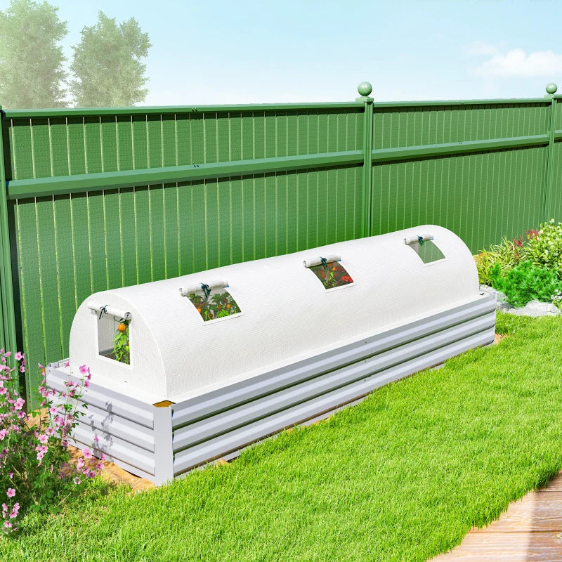 Portable Mini Greenhouse, Tunnel Growing Tent with 5 Mesh Windows and Steel Frame,10' x 3' x 2', White