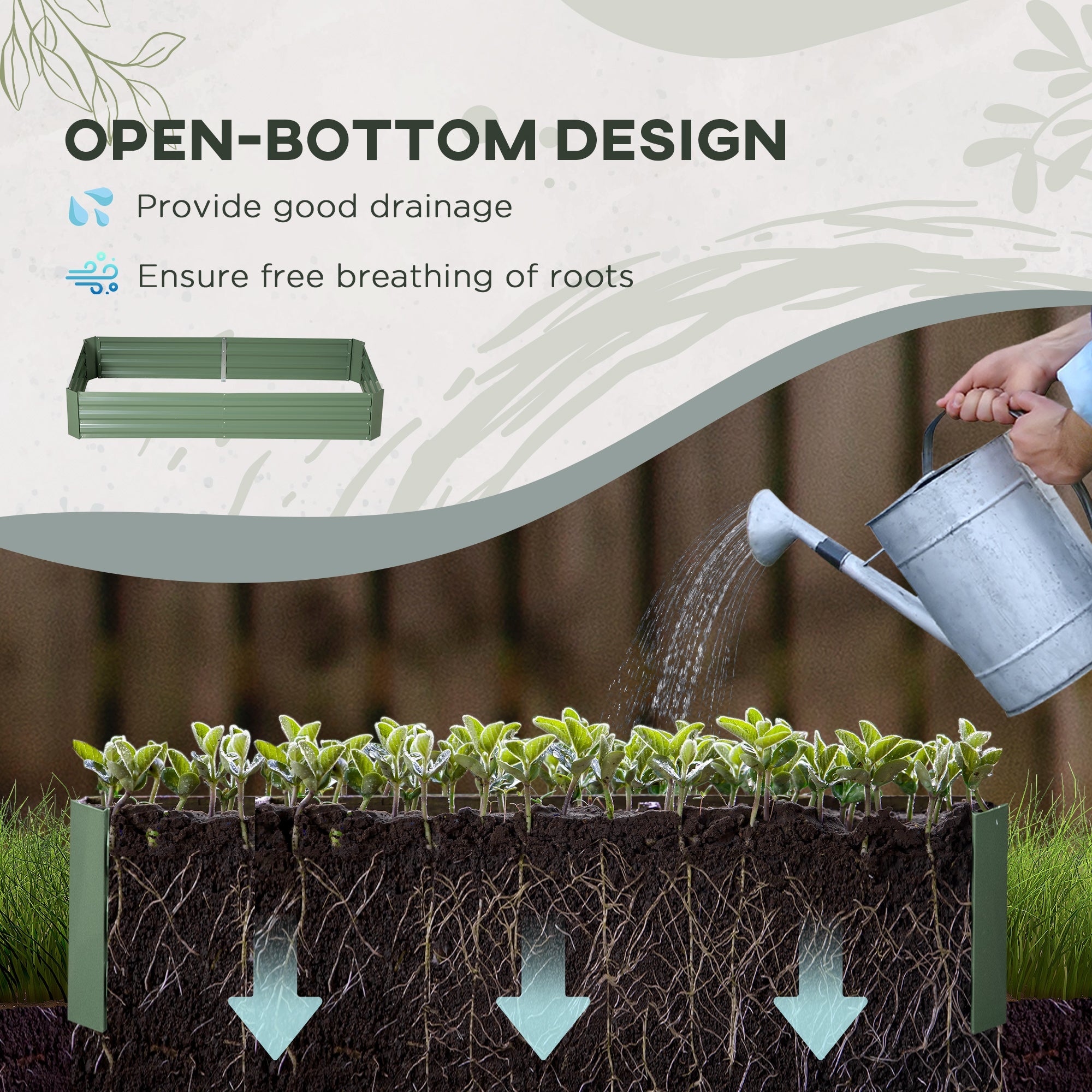 Outsunny 6' x 3' x 1' Raised Garden Bed with 2 Trellis Tomato Cages, Steel Frame Elevated Planter Box, Light Green 