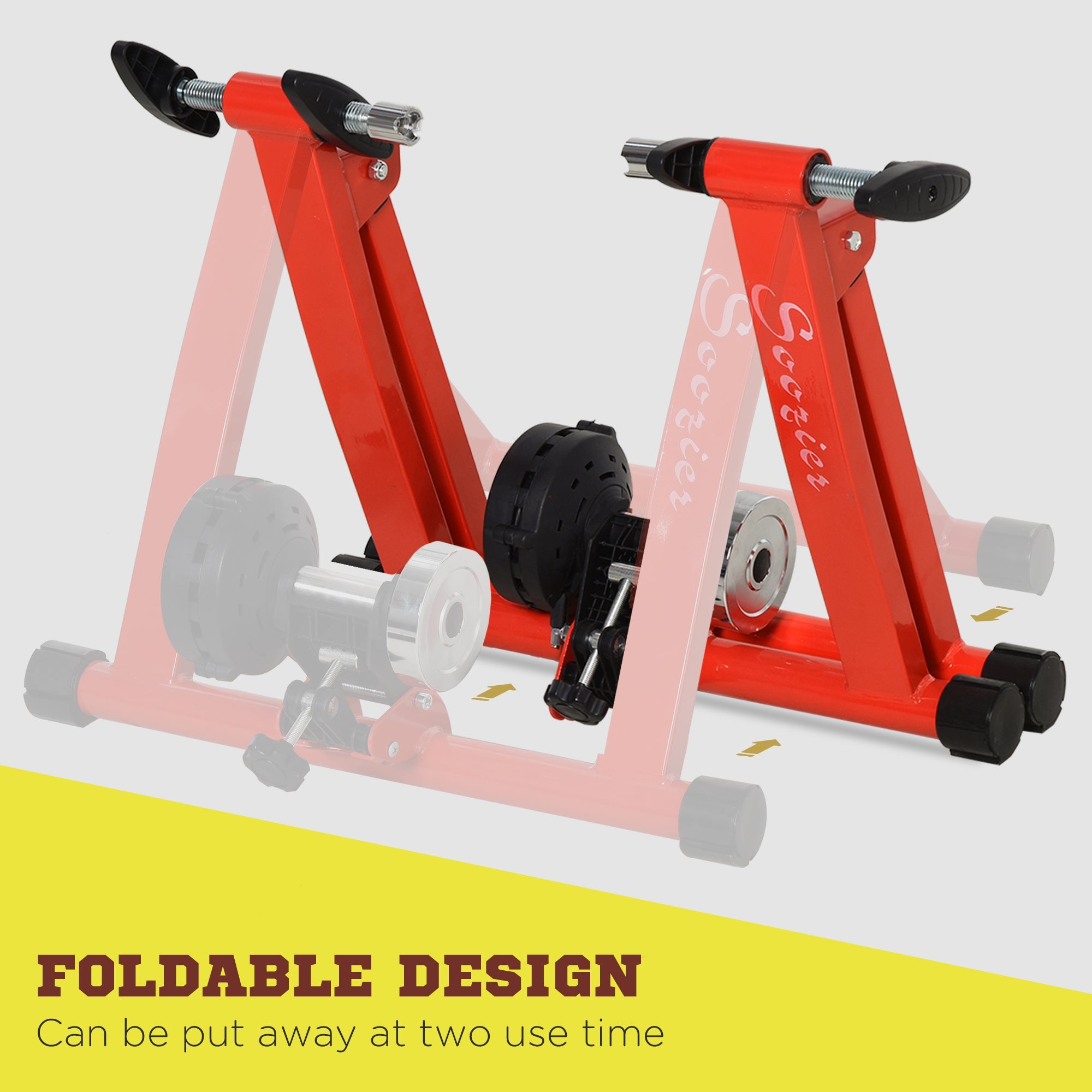 Soozier Magnetic Indoor Cycling Trainer: Portable Exercise Bike Stand with 5 Level Resistance for Fitness Training, Red 