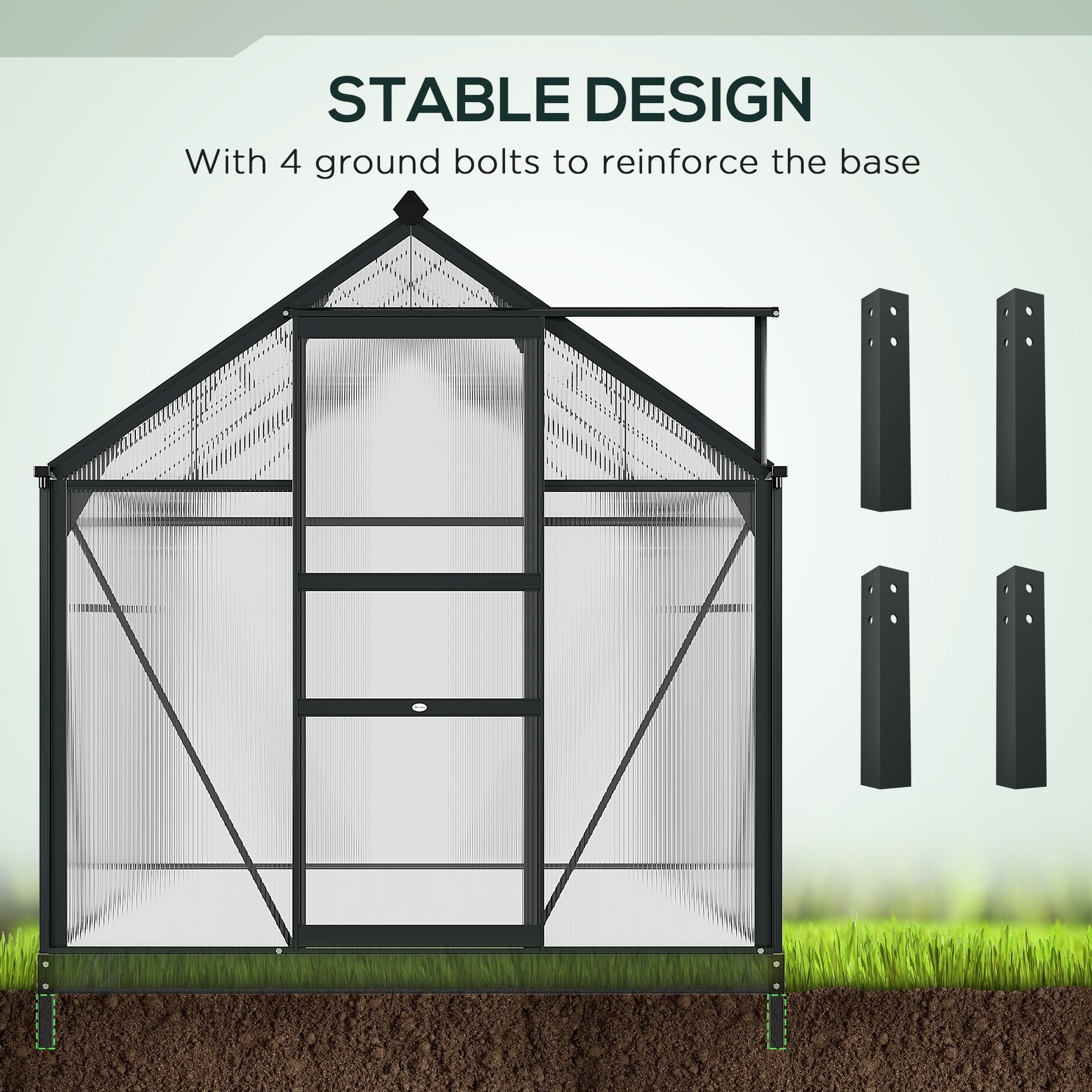 Outsunny Durable Outdoor Greenhouse 6.2'x8.3'x6.6' with PC Board, Slide Door for Extended Gardening - Grey 