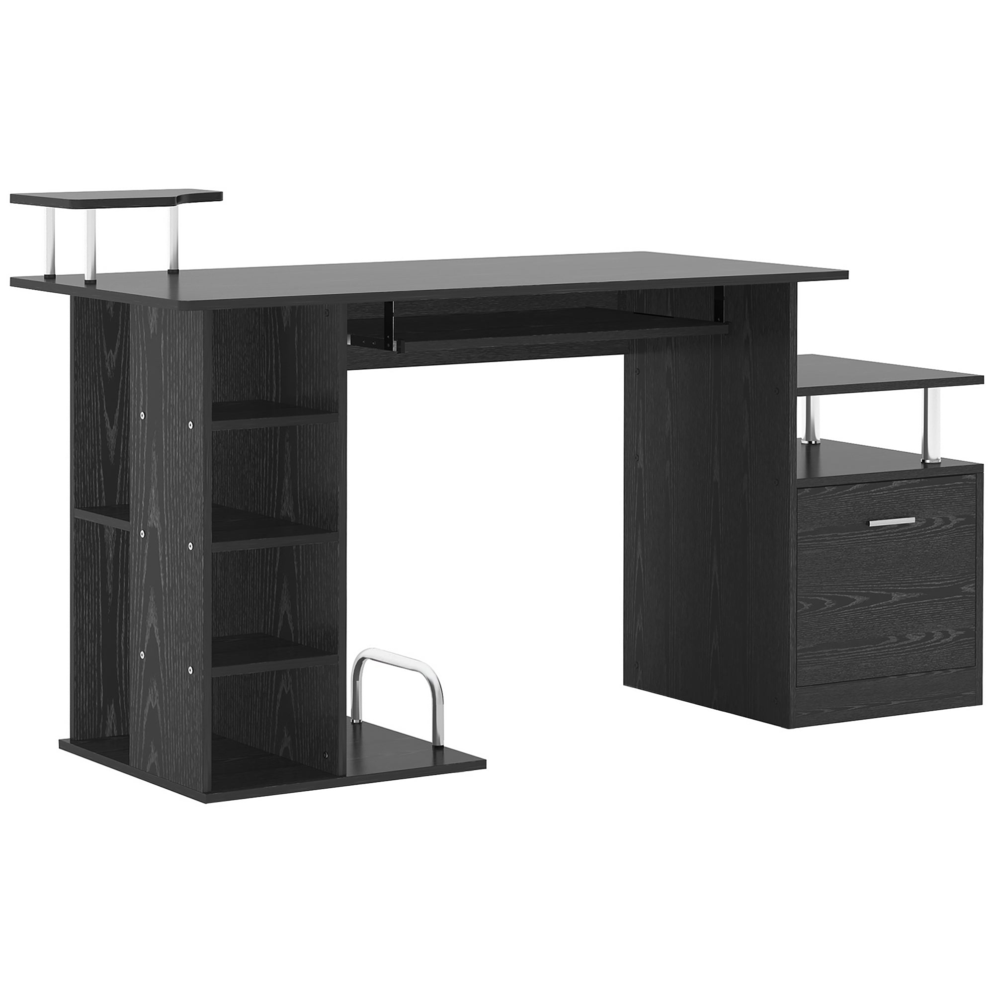 HOMCOM Wooden Computer Desk - Black Laptop Workstation with Storage Shelf and Drawer for Home Office 