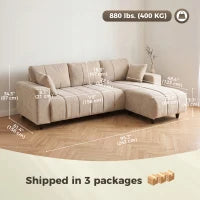 L-Shaped 4-Seater Sectional Sofa with Reversible Chaise, Spring Cushions & 2 Pillows