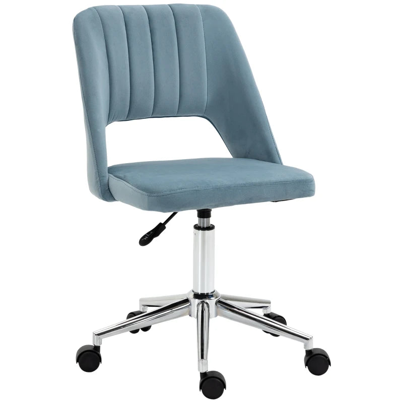 Mid Back Office Chair Velvet Fabric Swivel Scallop Shape Computer Desk Chair, Sky Blue