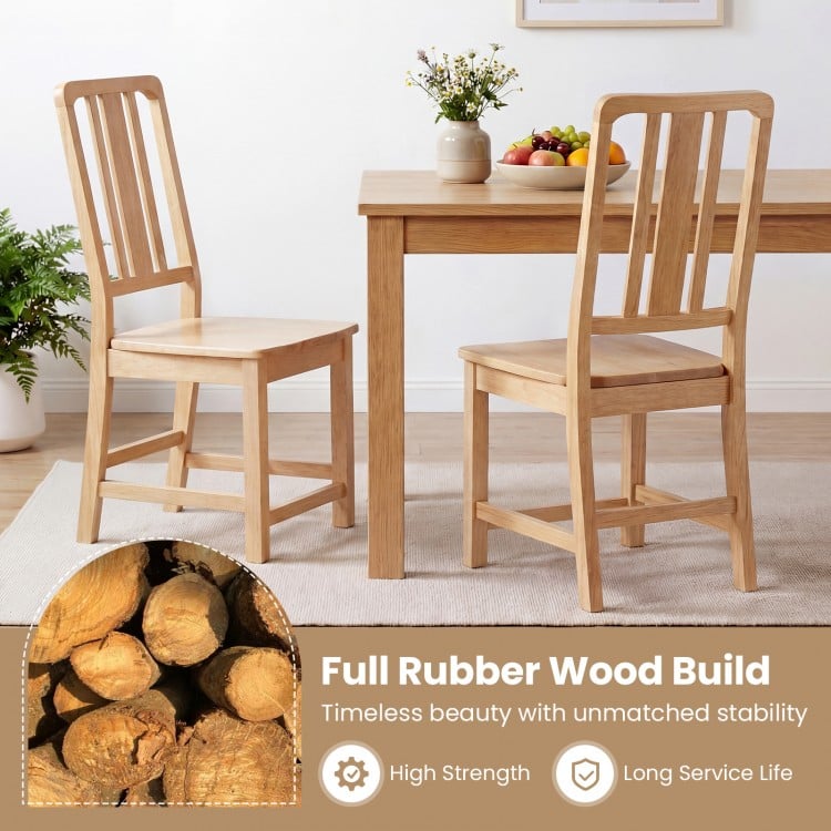 Rubber Wood Dining Chairs Set of 2 with Hollowed Backrest-Natural