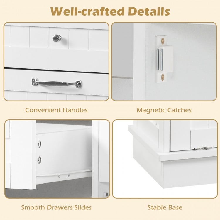 Rubber Wood Kitchen Trash Cabinet with Single Trash Can Holder and Adjustable Shelf-White
