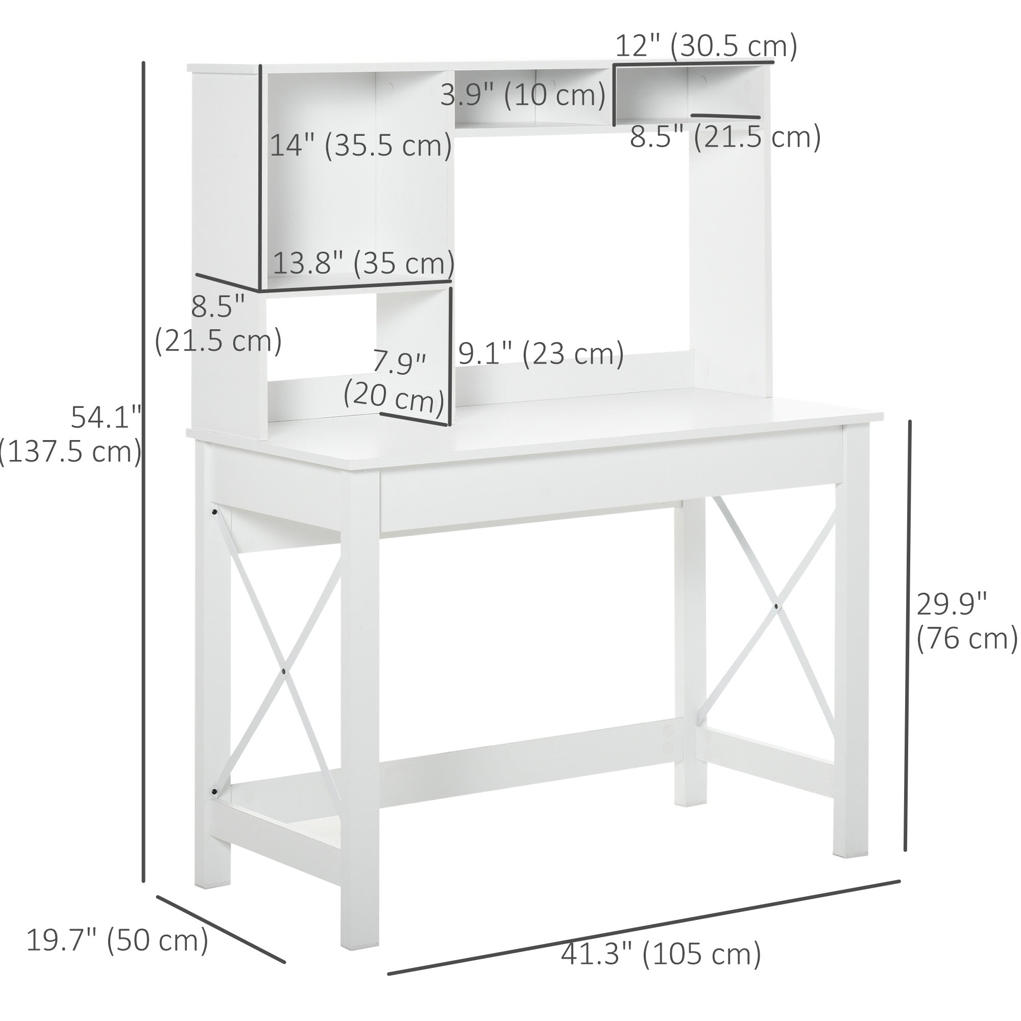 HOMCOM Computer Desk with Hutch, Home Office Study Table with Storage for Writing, Work, Workstation, White 