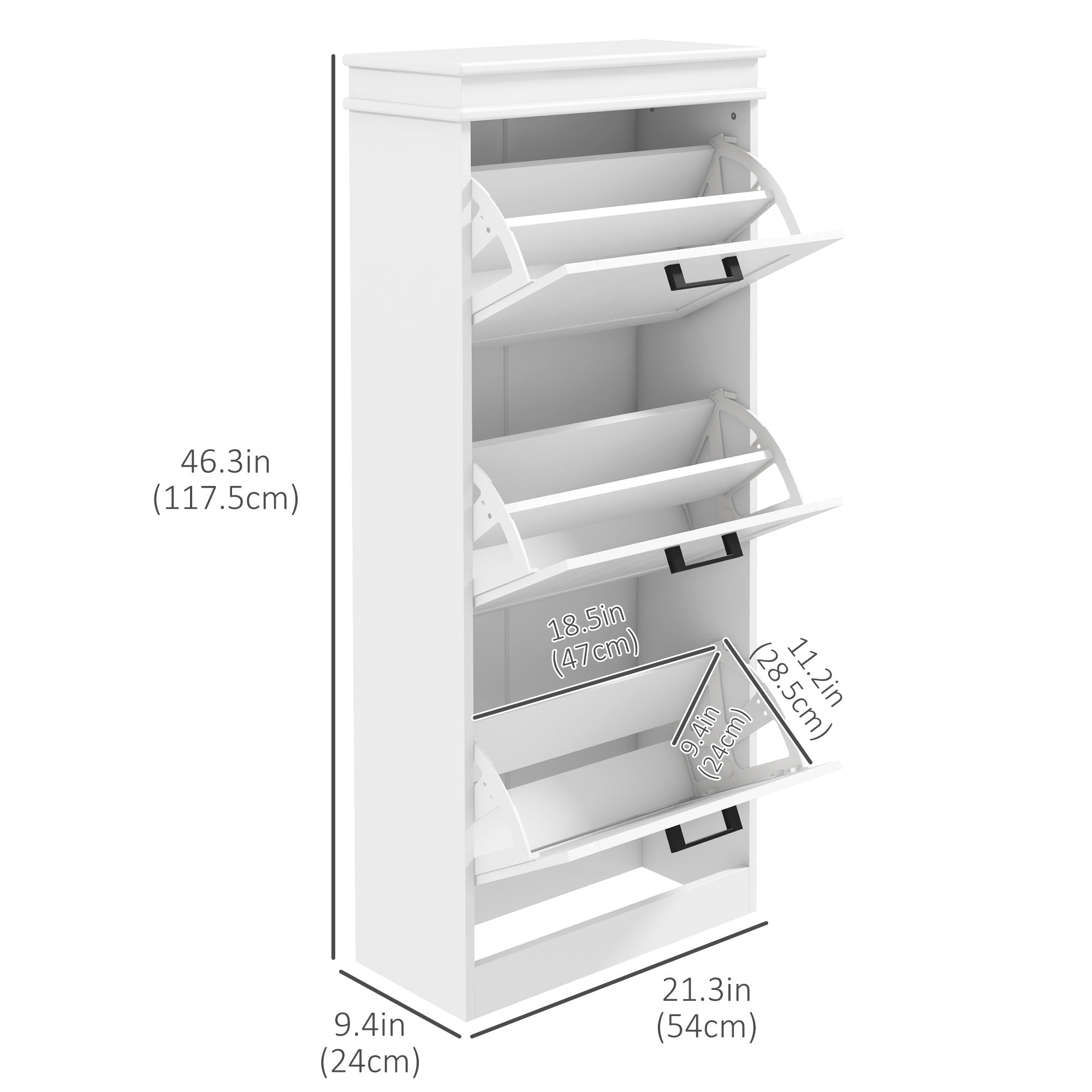 HOMCOM Narrow Shoe Cabinet: White Storage with 3 Flip Drawers & Adjustable Shelves for 15 Pairs, Sleek Look 