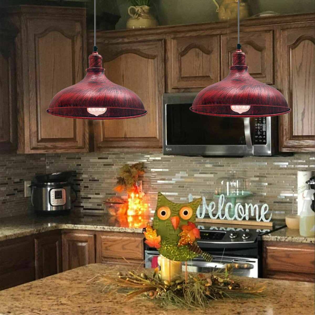 Industrial Metal Rustic Red Hanging Pendant Light ~1444 