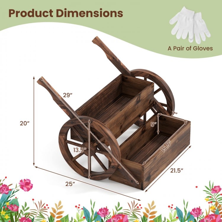 Rustic Wood Wagon Planter 2-Tier Versatile Raised Garden Bed with Wheels-Brown