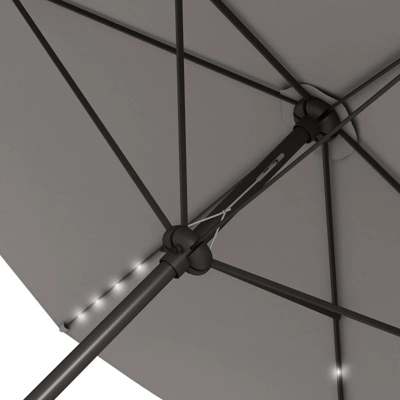 6.5x10ft Patio Umbrella Tilt Aluminum Outdoor Market Parasol with Solar Powered LEDs, Crank - Light Grey