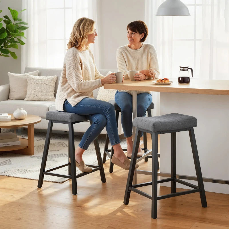 Set of 2 Bar Stools, Velvet Upholstered Counter Stools with Curved Seat and Footrest for Kitchen Island, Grey
