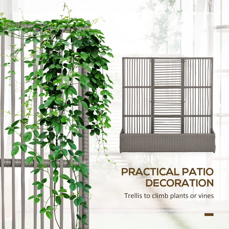 Raised Garden Bed with Lattice Trellis, Rattan Outdoor Planter with Storage for Garden, Patio, Balcony, Grey
