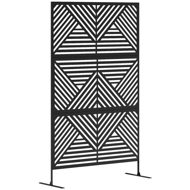 Metal Outdoor Privacy Screen, Freestanding Outdoor Divider with Stand, Decorative Privacy Panel, 78" x 48", Black