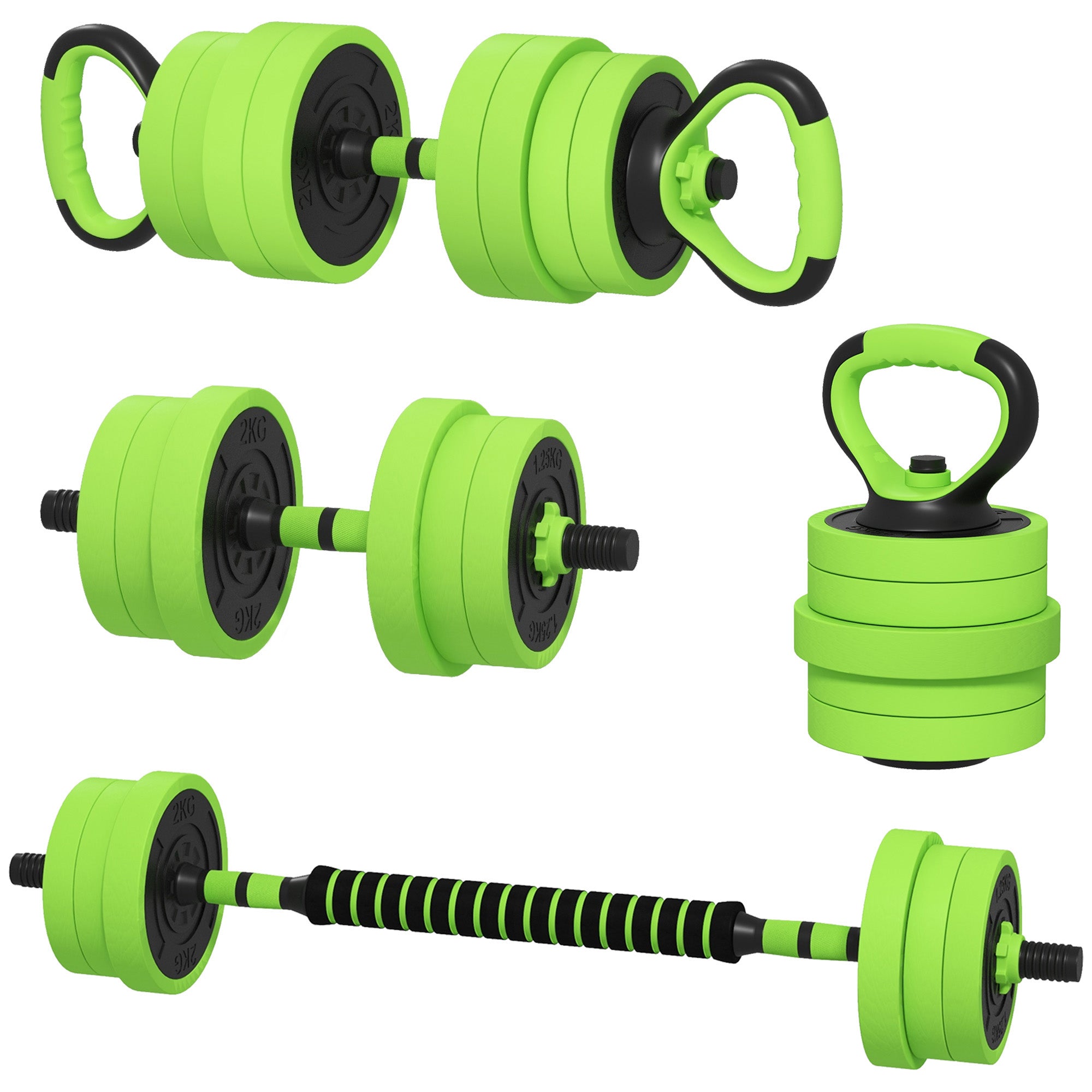 Soozier 4-in-1 Dumbbell Set: 44lbs Adjustable Weights for Barbell, Kettlebell, Push-Up & Fitness Training at Home, Green 