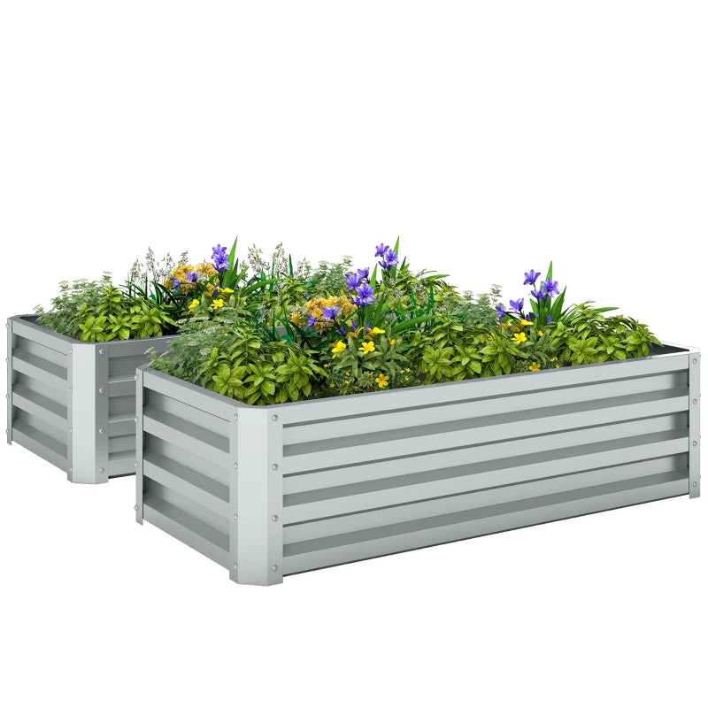 Galvanized Raised Garden Beds, Outdoor Planter Box, Set of 2, for Flowers, Herbs and Vegetables, Silver