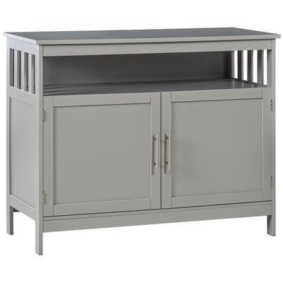 HOMCOM Wooden Storage Console: Kitchen Sideboard Bar Cabinet, Buffet Cabinet with 2-Level Cabinet and Open Shelf, Light Grey 