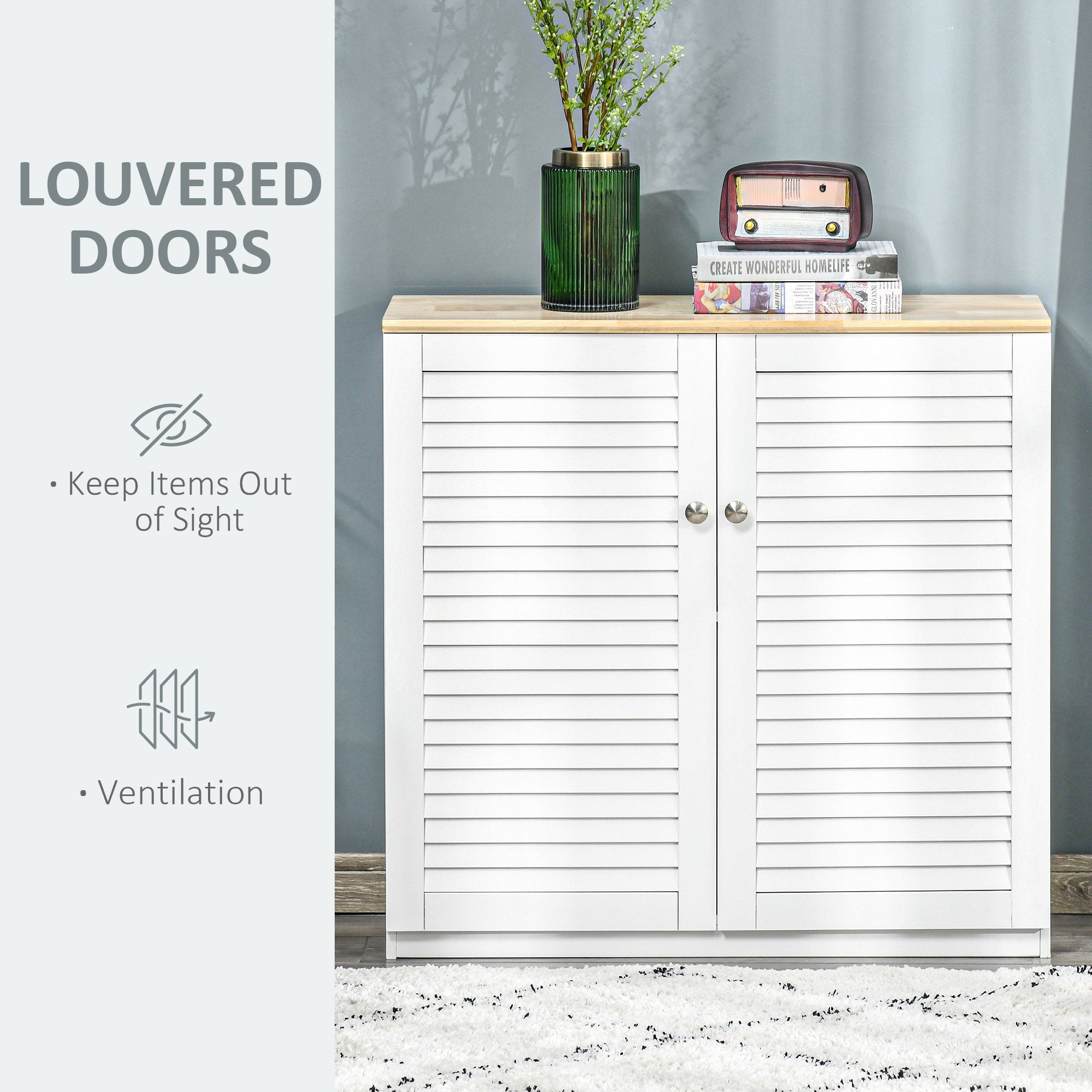 HOMCOM Bathroom Bliss: Freestanding Kitchen Sideboard Storage Cabinet with Louvered Doors, White Organizer 