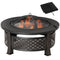 Outsunny Outdoor Fire Pit, Firepit with Grill Net, Mesh Lid, Poker, for Camping, Bonfire, Picnic, Bronze
