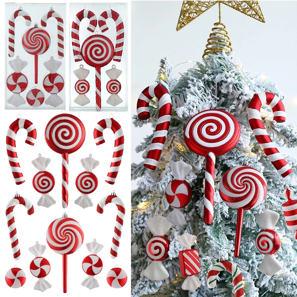 Mix Cute Xmas Candy Canes lollipop Christmas Tree Balls Ornament Hanging Christmas Home Decoration 2023 Navidad natal Noel Decor 